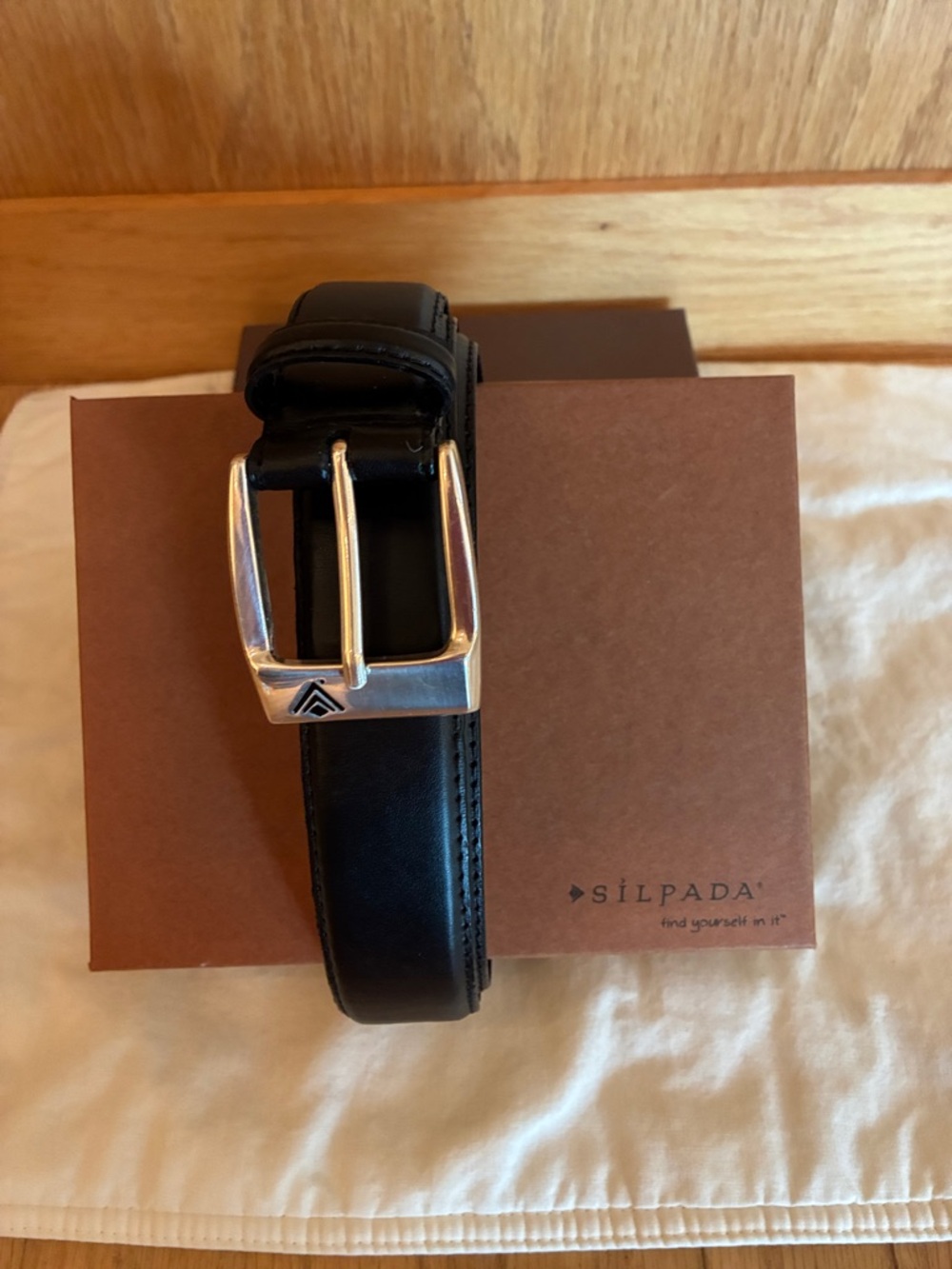 Silpada Black Leather Belt with Silver-Tone Buckle